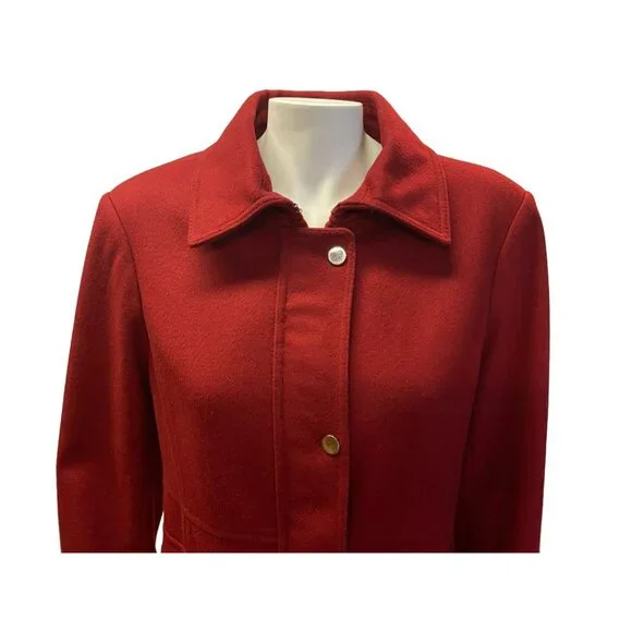 Talbots Wool Coat Size 16 Brick Red Peacoat Classic Zip Front Car Jacket - Picture 5 of 12
